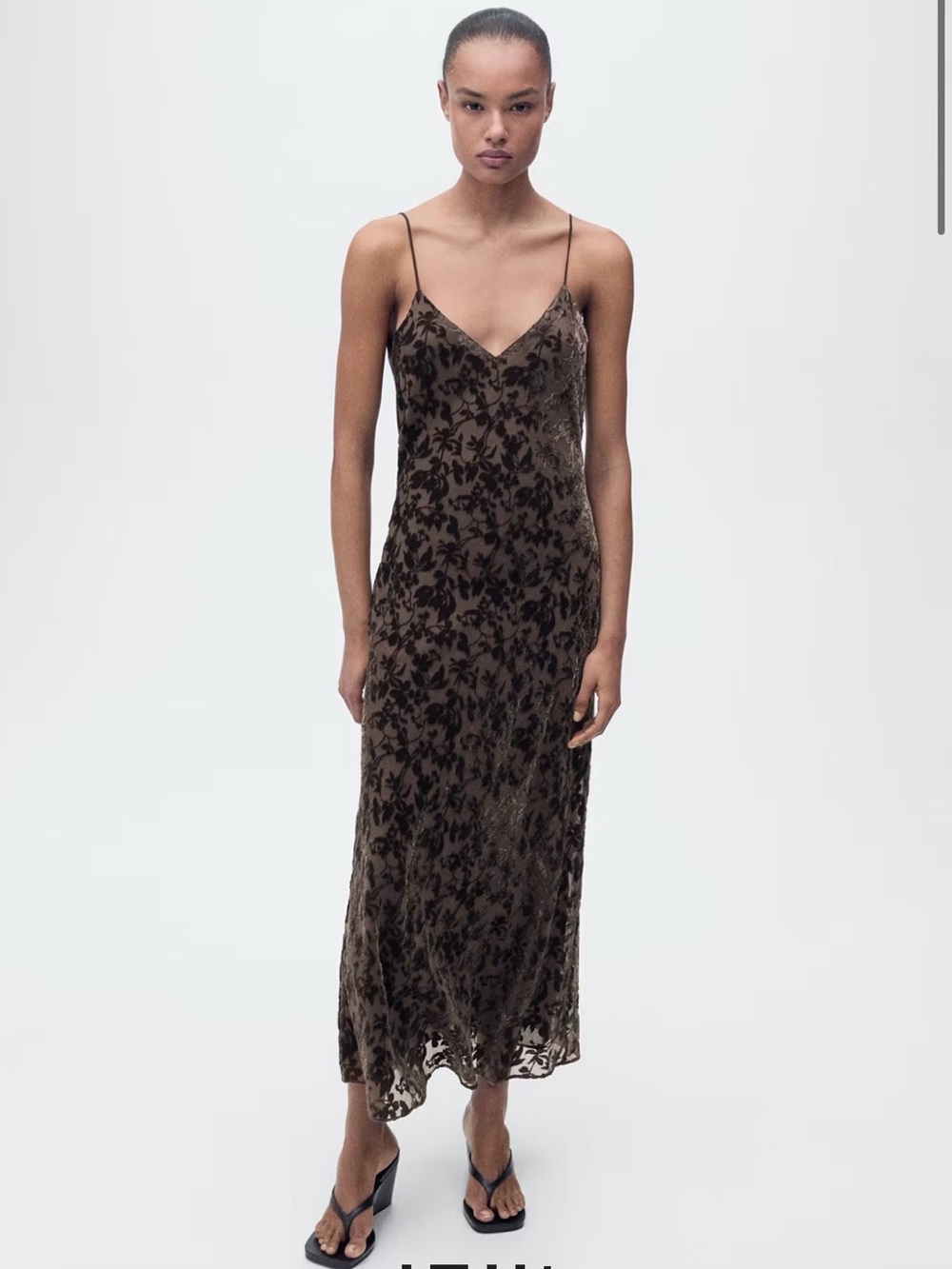 Mango devore maxi slip dress in brown